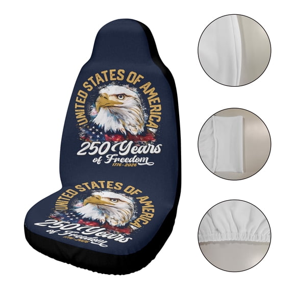 2pcs Watercolor Bald Eagle 250 Years Car Seat Covers, USA Freedom Flag Design, Universal Fit for Cars SUVs Trucks, Artistic Patriotic Auto Accessories