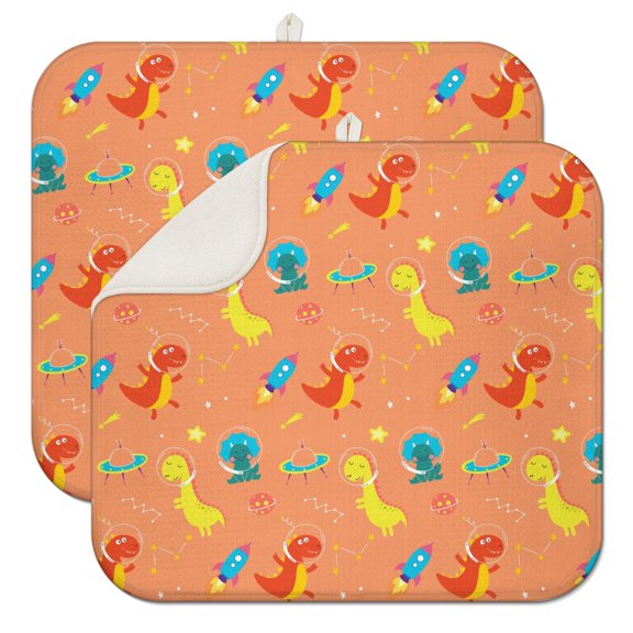 2pcs Watercolor Dinosaur Artwork Mat, Super Absorbent Microfiber with Bright Dino Design, Quick-Dry for Kitchen Use