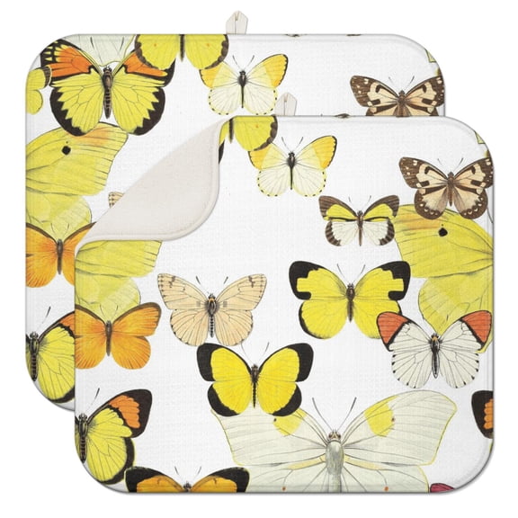 2pcs Watercolor Floral Butterfly Drying Mat Super Absorbent Microfiber Pad Artistic Butterfly Design Multipurpose Countertop Mat