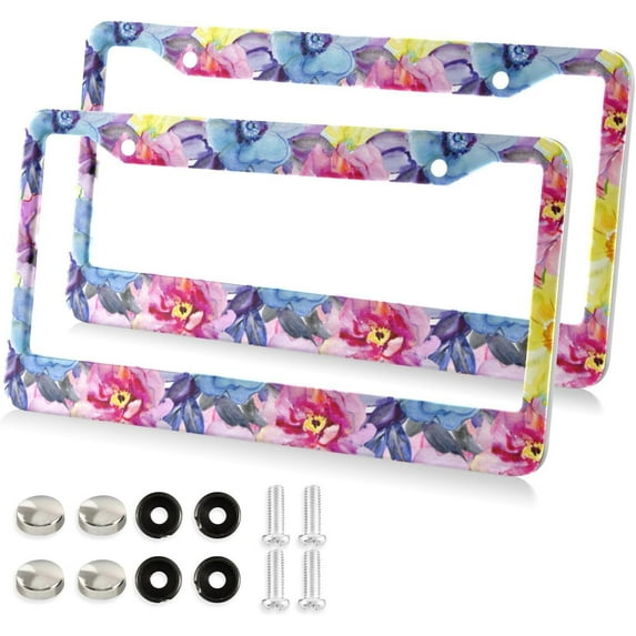 2pcs Watercolor Lily License Plate Frame for Car Accessories Rustproof License Plate Cover with Screws for US Vehicles 12x6 Inch(535) Home Decor
