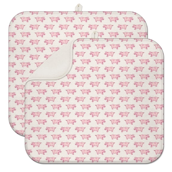 2pcs Watercolor Pig Artwork Kitchen Mat, Minimalist Pig Aesthetic Absorbent Microfiber Drying Pad, Foldable Dish Mat