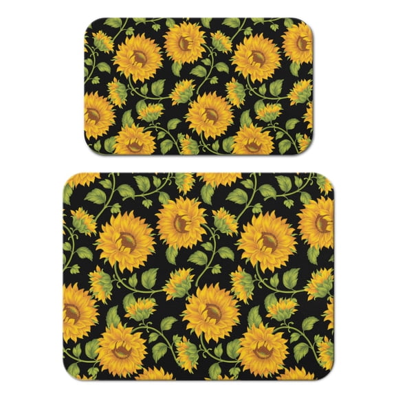 2pcs Watercolor Sunflower Coffee Mat Set, Boho Print Absorbent Pad, Non-Slip Countertop Protector, Rustic Farmhouse Style