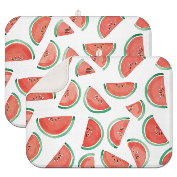 2pcs Watermelon Pattern Dish Drying Pad Quick Dry Heat Resistant Foldable Mat Multipurpose for Summer and Tropical Kitchen
