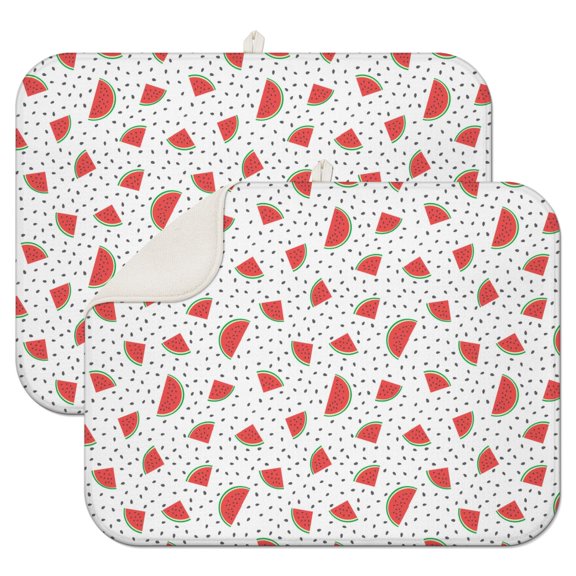 2pcs Watermelon Print Absorbent Kitchen Drying Mat Quick Dry Foldable Dish Mat Multipurpose for Watermelon and Sunshine Decor