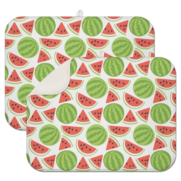 2pcs Watermelon Print Kitchen Drying Mat Ultra Absorbent 3-Layer Dish Drying Pad Reusable Washable Mat for Watermelon Lovers