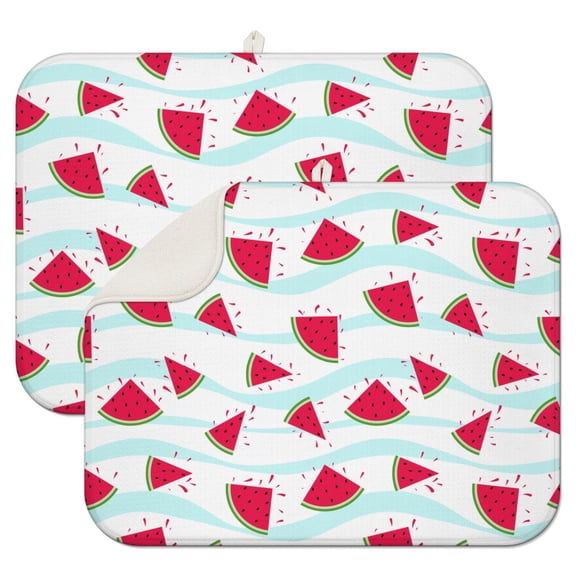 2pcs Watermelon Print Kitchen Drying Mat Ultra Absorbent 3-Layer Dish Drying Pad Reusable Washable Mat for Watermelon Lovers