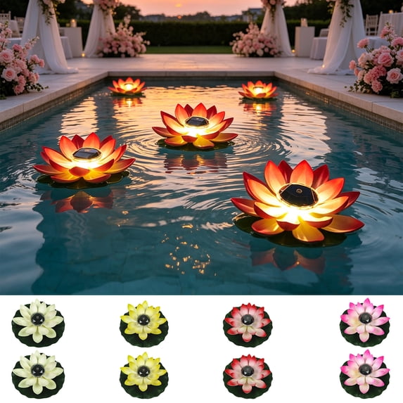 2pcs Waterproof Solar Floating Lotus Led Lights, Flower Shaped ...