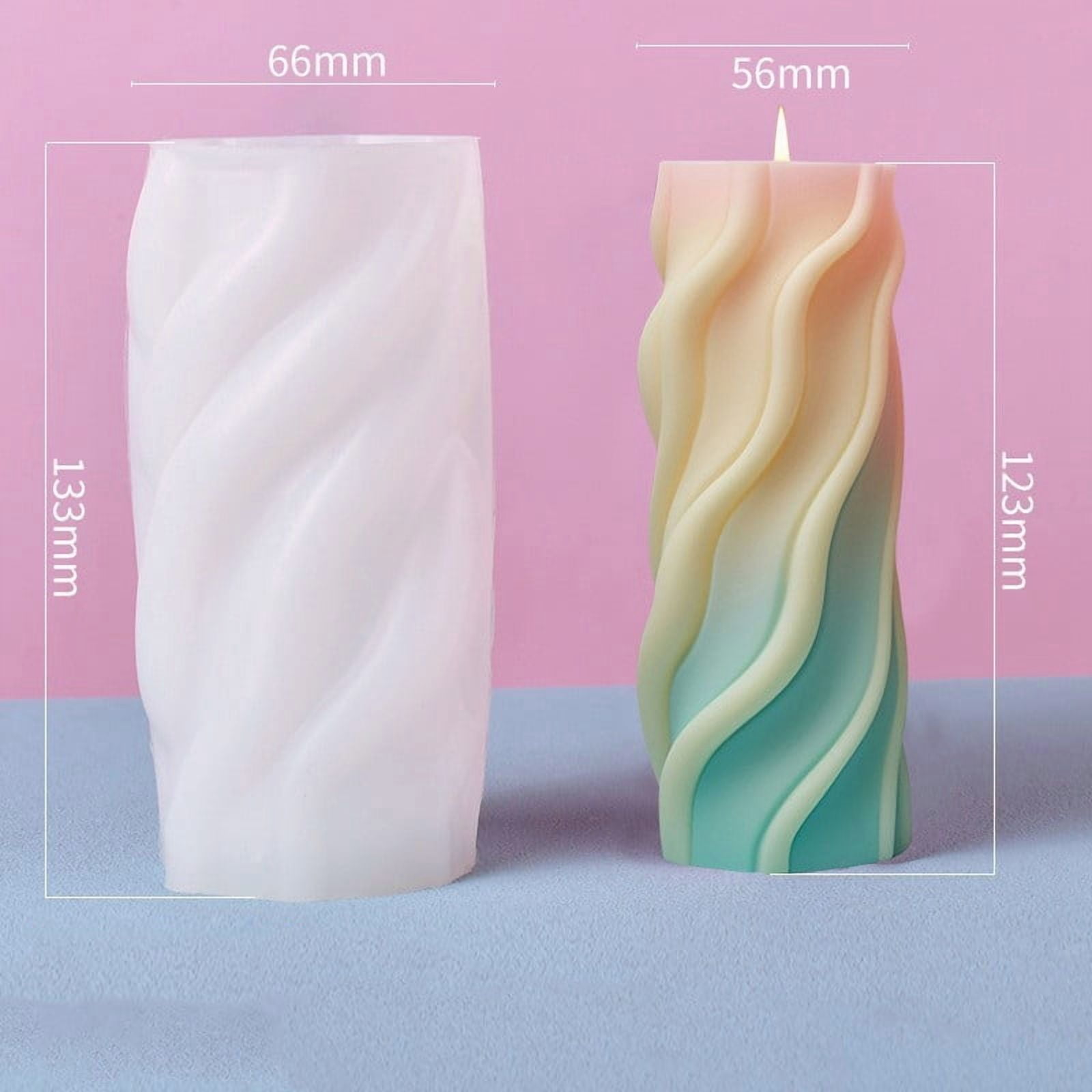 2pcs Wavy Pillar Silicone Candle Molds Aromatherapy Candle Moulds Scented Candle Making Molds White 6.6x6.3x13.3cm