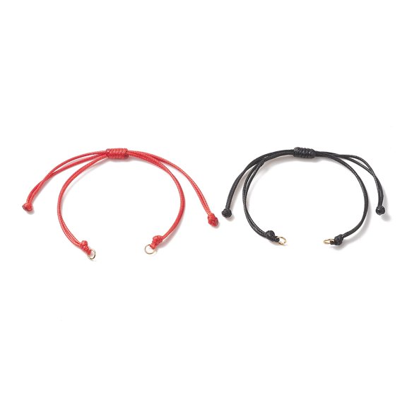 2pcs Waxed Polyester Cord with 304 Stainless Steel Jump Rings for Adjustable Link Bracelet Making Black Red Mixed color 10-1/4 inch(26.2cm) Hole: 3.3mm