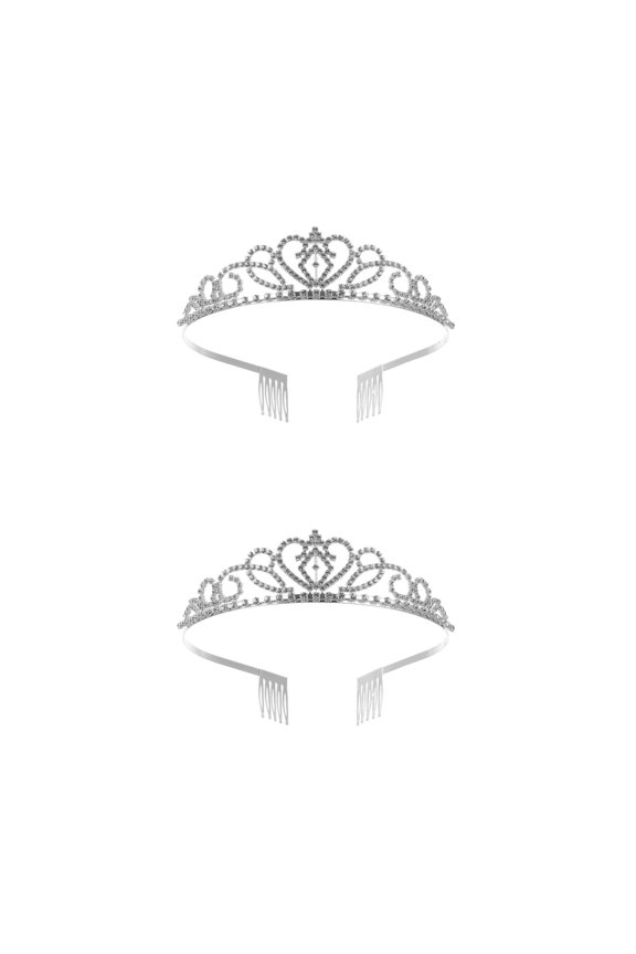 Plated Silver Crystal Wedding Tiara Headband for Brides Bridal Hair Loop 2Pcs