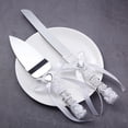 thumbnail image 1 of 2pcs Wedding Cake Cutter Knife Server Set, Elegant Rose Bow Handle Cake Knife Cake Server, Silver Heart Ribbon Wedding Cake Cutting Set for Birthday Parties, Anniversary, Wedding, Reception, 1 of 4