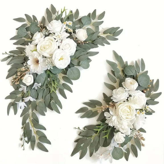 2pcs Wedding Decor Welcome Sign Flower Backdrop Garland Ceremony and Reception Backdrop Decoration for Wall Easel Home Entryway Outdoor Board Head Table Decor