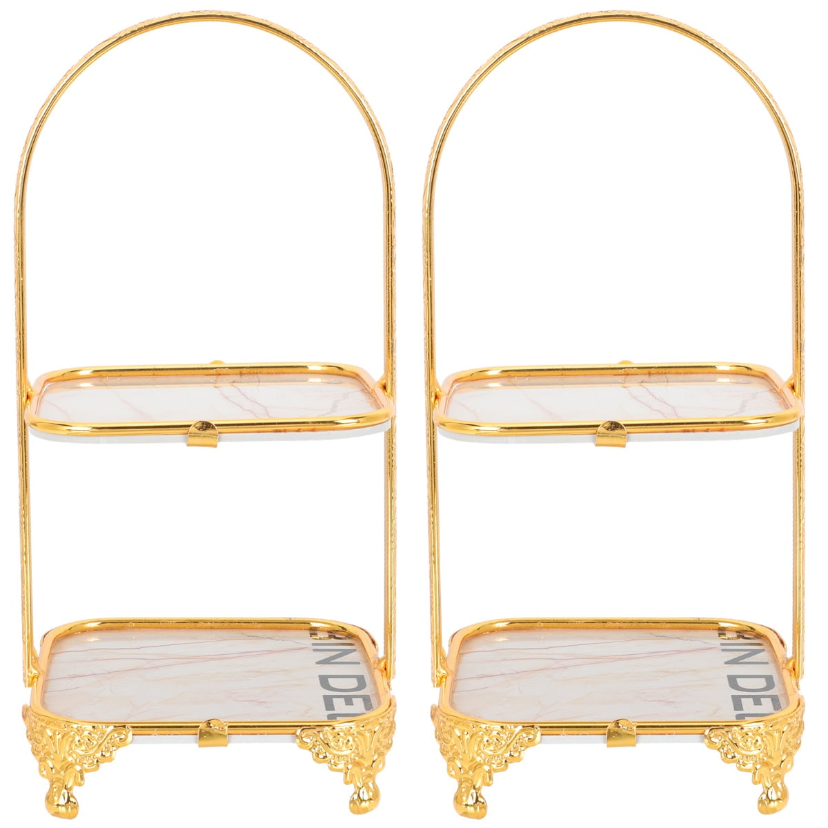 2pcs Wedding Dessert Stand Party Square Cake Holder Cupcake Offering Shelf (Golden)