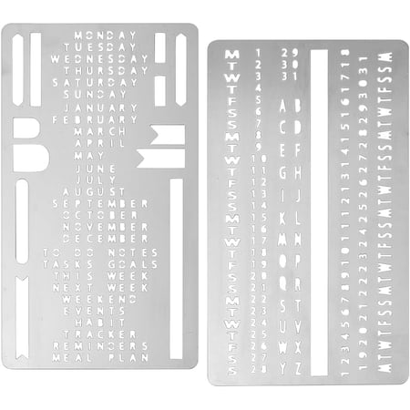 2pcs Week Month Time Planning Form Metal Stencils Templates (4x7 Inch) Metal Journal Templates Ruler for DIY Scrapbooking Planner Journal and Album Making