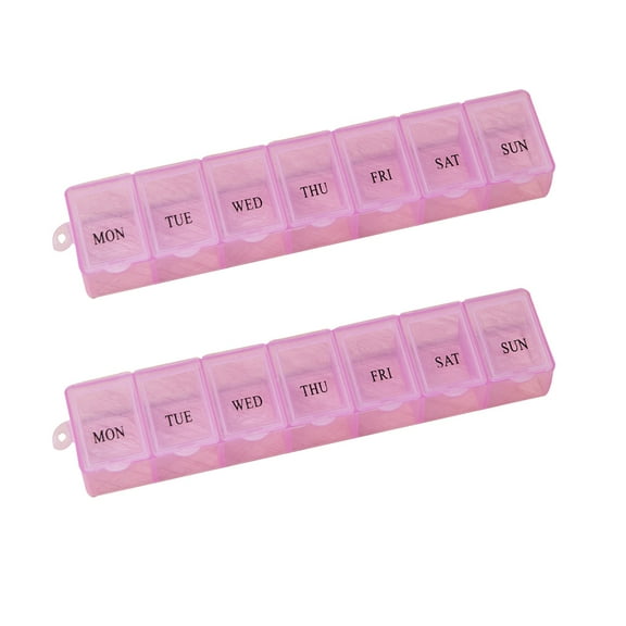2pcs Weekly Pill Holder Rotated 7 Slot Vitamin Medicine Box Case Organizer Container (Pink)