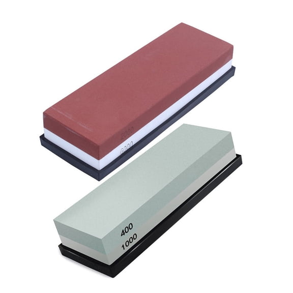 2pcs Whetstone, 2-IN-1 Sharpening Stone Waterstones, Knife Sharpener Rubber Stone Holder Included - 400/1000 Grit & 2000/6000 Girt,Photo Color