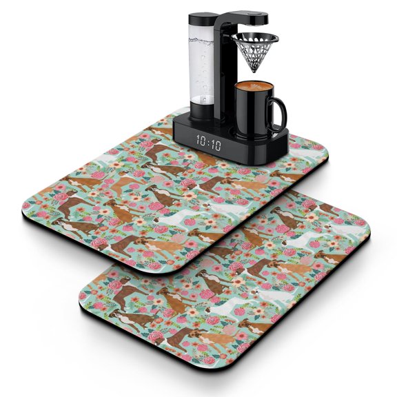 2pcs Whimsical Dog Coffee Station Mat - Multi-Functional Countertop Protector, Watercolor Dog Artwork
