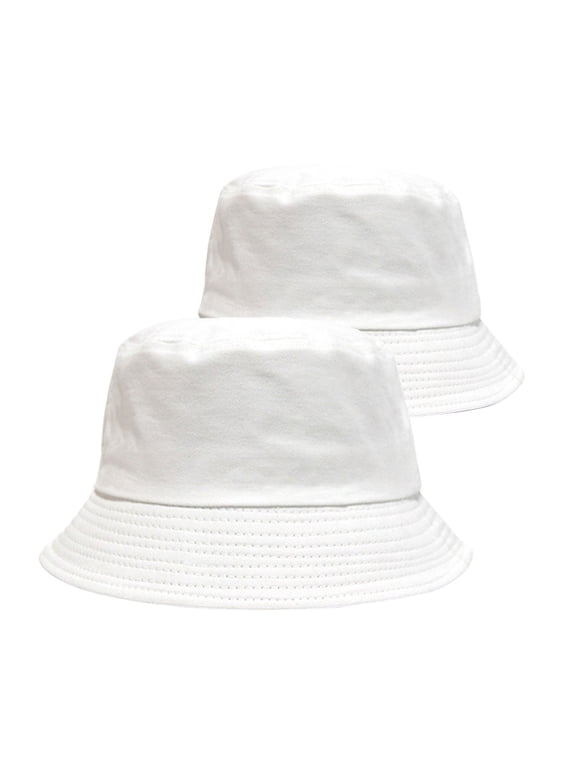 2pcs White Bucket Hat Outdoor Sun Protecting Hat Beach Sunscreen Beautiful Hat for Men and Women