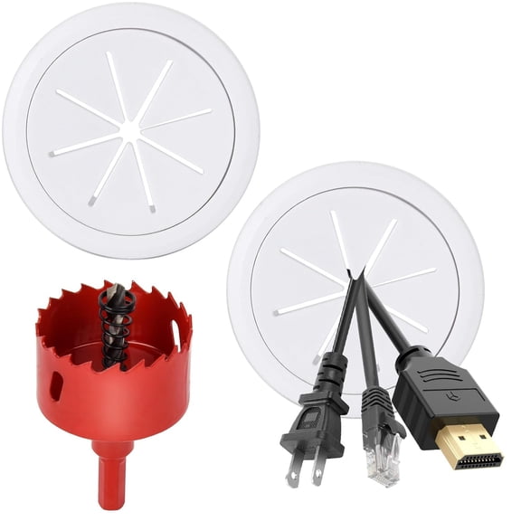 2pcs White Desk Grommet Flexible 2 Inch (50mm) Desk Cable Grommet Desk Cable Hole Covers with Hole Saw Ideal Solution for Home and Office Table Cable