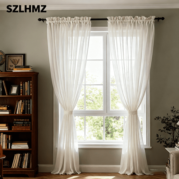 2pcs White French Door Curtains Curtain Panel 25x72'' / 64x183cm