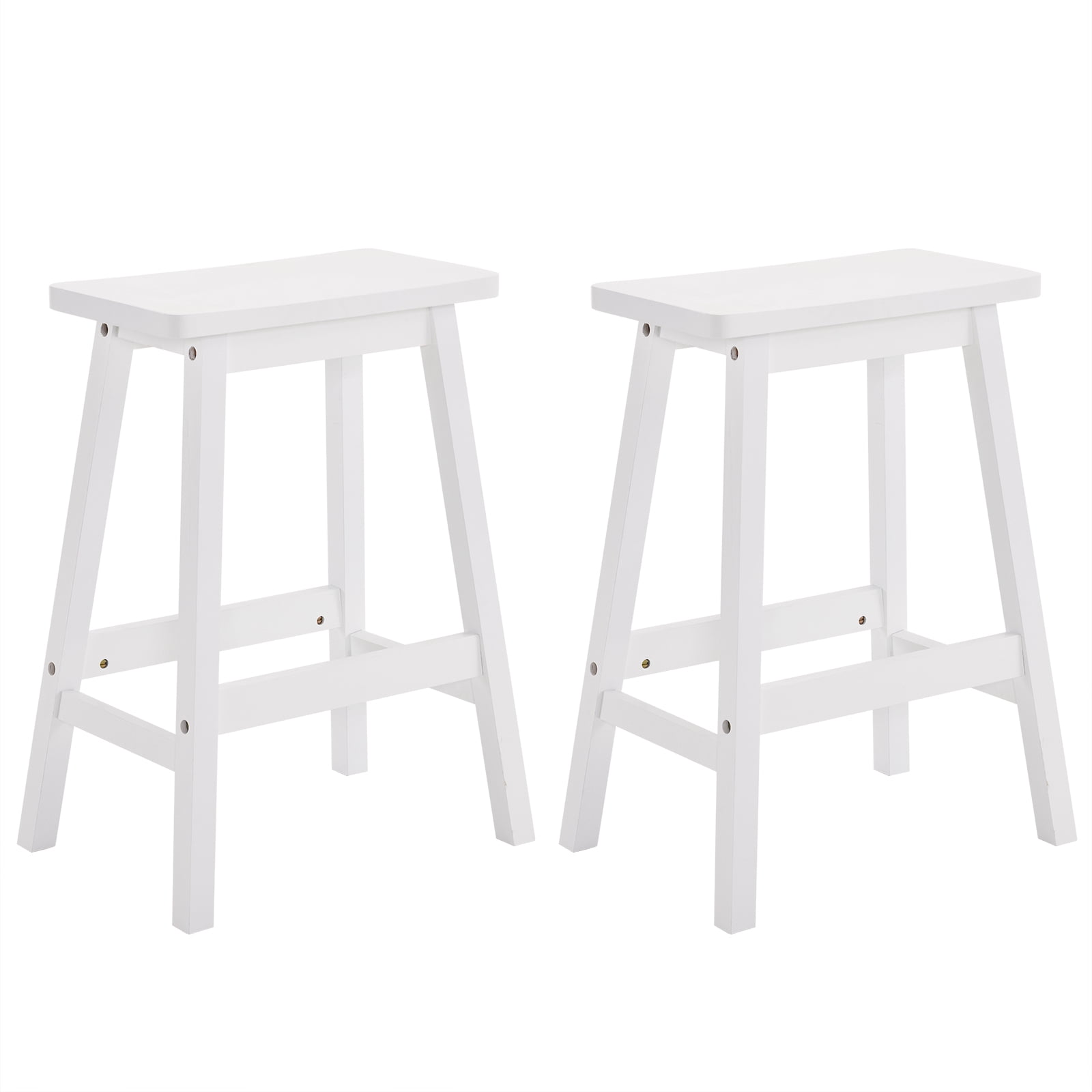 2pcs White Pine Wood Saddle Seat Bar Stools, Counter Height Stools with Foot Rests, Simple Style Seating for Kitchen Home Bar Den Outdoor Patio