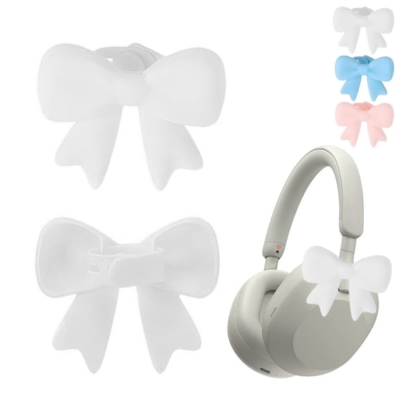 2pcs White Silicone Bow Earphone Decor - Removable Headphone Clip Attachment (1.18in Size) for Headphones Earbuds, Minimalist Fashion Accessory, White