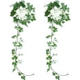 thumbnail image 1 of 2pcs White Silk Rose Vine Garland Artificial Fake Flowers with 69 Heads for Home Wedding Arch Floral Decorations, 1 of 5