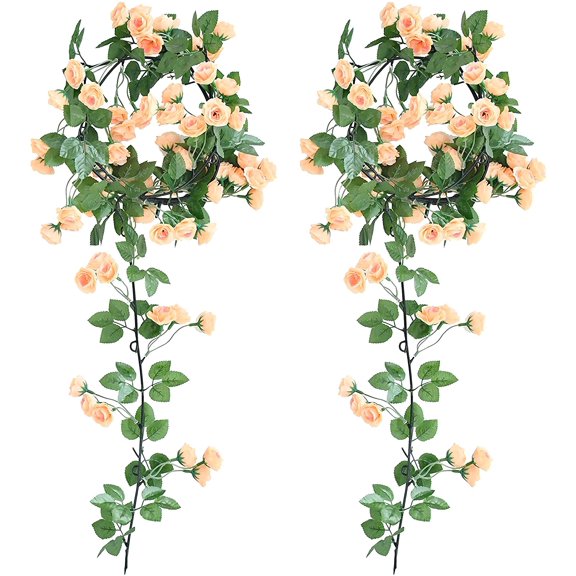 2pcs White Silk Rose Vine Garland Artificial Fake Flowers with 69 Heads for Home Wedding Arch Floral Decorations
