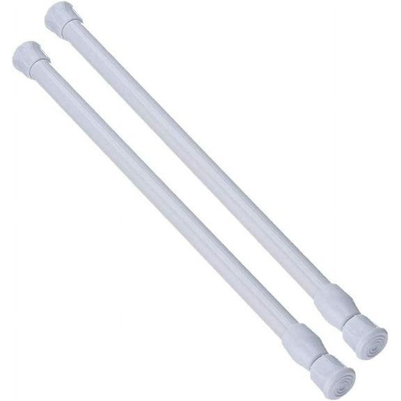 2pcs White Tension Rods 15.7 to 28 Inch, No Slip Tension Curtain Rod Adjustable Small Curtain Rod, Spring Kitchen Curtain Rods, Expandable No Drilling