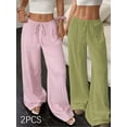 thumbnail image 1 of 2pcs Wide Leg Pants for Women Flowy Palazzo Drawstring Elastic Waist Trousers with Pockets Summer Beach Vacation Clothes, 1 of 6