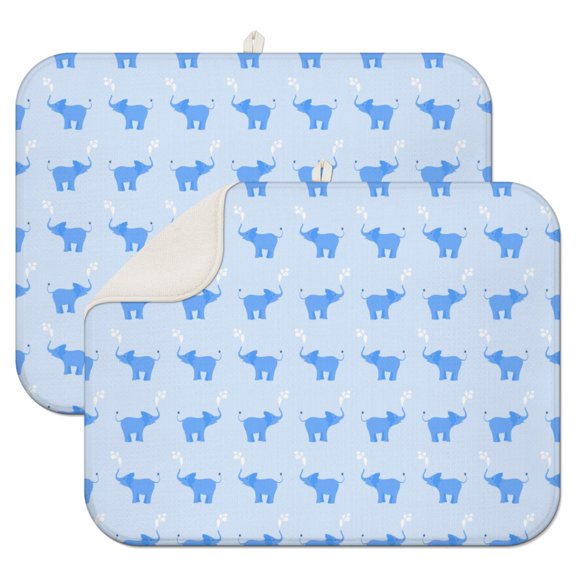 2pcs Wild Animal Drying Mats Absorbent Foldable Kitchen Counter Protector with Elephant & Floral Print