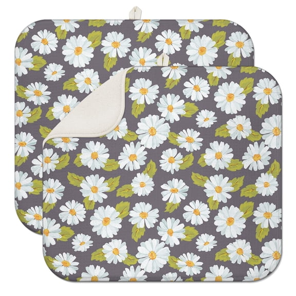 2pcs Wildflower Daisy Pattern Dish Drying Mat, Super Absorbent Microfiber Kitchen Pad, 3-Layer Heat Resistant Countertop Mat, Vintage Style