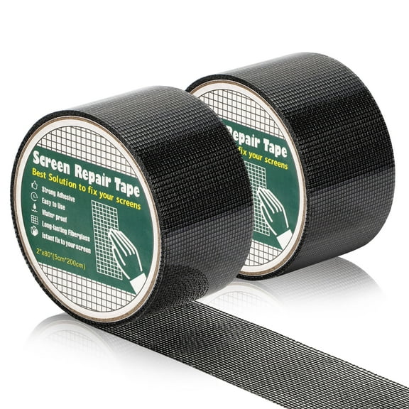 2pcs Window Screen Patch Repair Kit, EEEkit Strong Adhesive Waterproof Fiberglass Wire Mesh Patch Tape, Black 2 x 80in