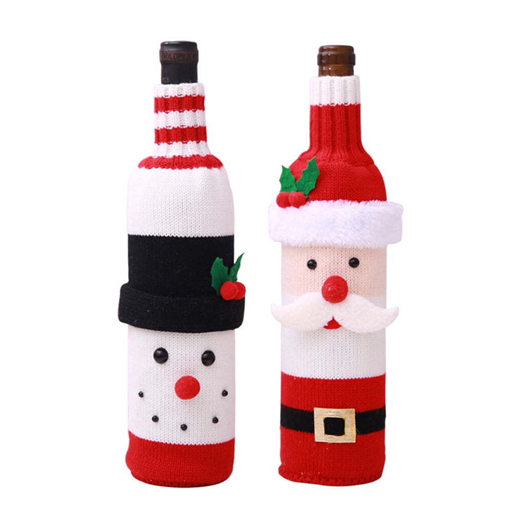 2pcs Wine Bottle Knitted Covers Christmas Decorations Champagne Red ...