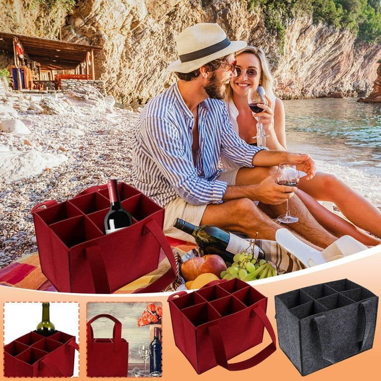 2pcs Wine Cooler Bag 6 Bottle Wine Bag With Divider Travel Insulated Wine Carrying Case Cooler Tote Bag With Handle Great For Picnic Beach Days Party