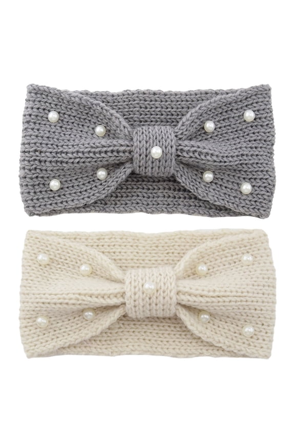 2pcs Winter Knit Headbands Knit Headbands Elastic Turban Wraps Pearls Crochet Hair Band Ear Warmer Wraps Women Outdoor Earmuffs