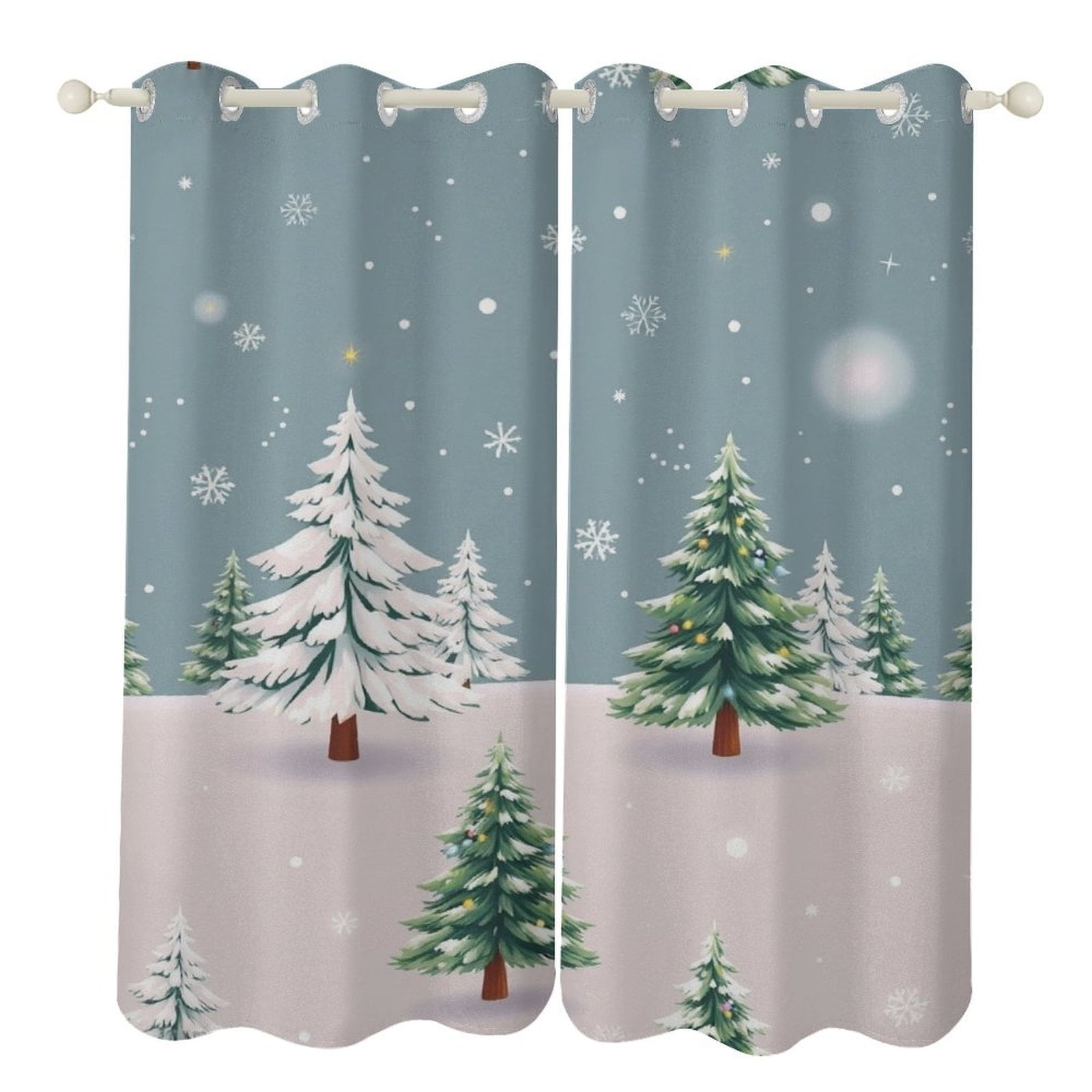 2pcs Winter Wonderland Scene Curtains For Living Room Grommet Top