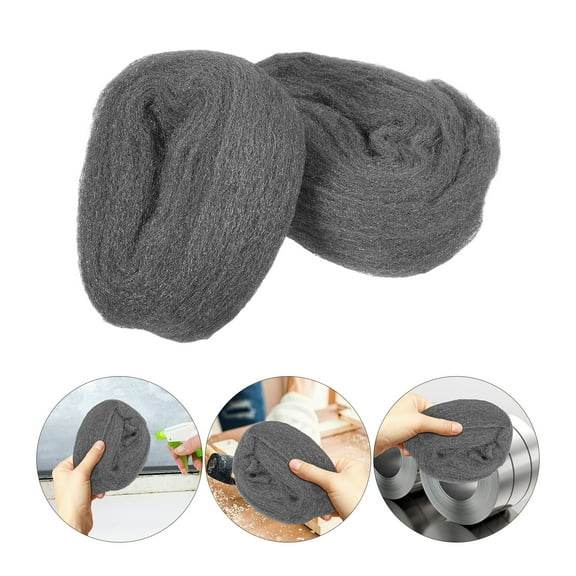 OUNONA Steel Wool for Home Cleaning Reusable on Metal Glass Rubber Grey Steel Wire for Various Surfaces 2pcs