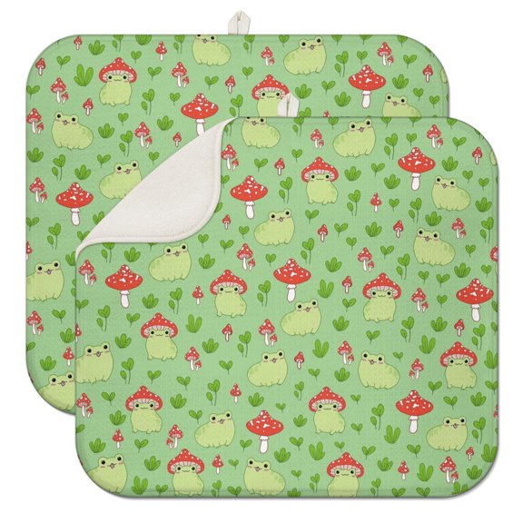 2pcs Witchy Mushroom Kitchen Drying Mat Quick Dry Microfiber Dish Drainer Pad Machine Washable