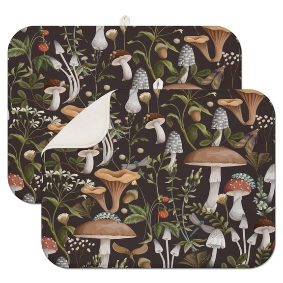 2pcs Witchy Woodland Whimsical Foldable Dish Mat Absorbent Microfiber Drying Pad with Loop
