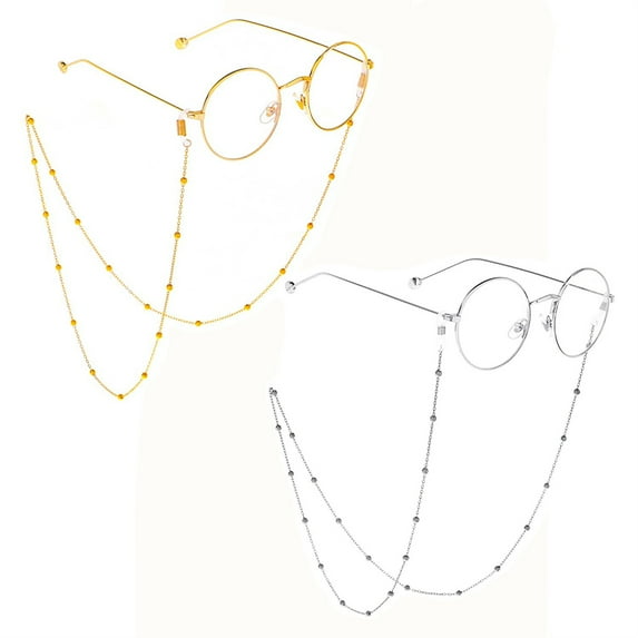 2pcs Women Fashion Necklace Eyeglass Chain Beaded Glasses Reading Glasses Chain Cords Sunglasses Holder Strap Lanyards for Ladies (Golden + Silver)