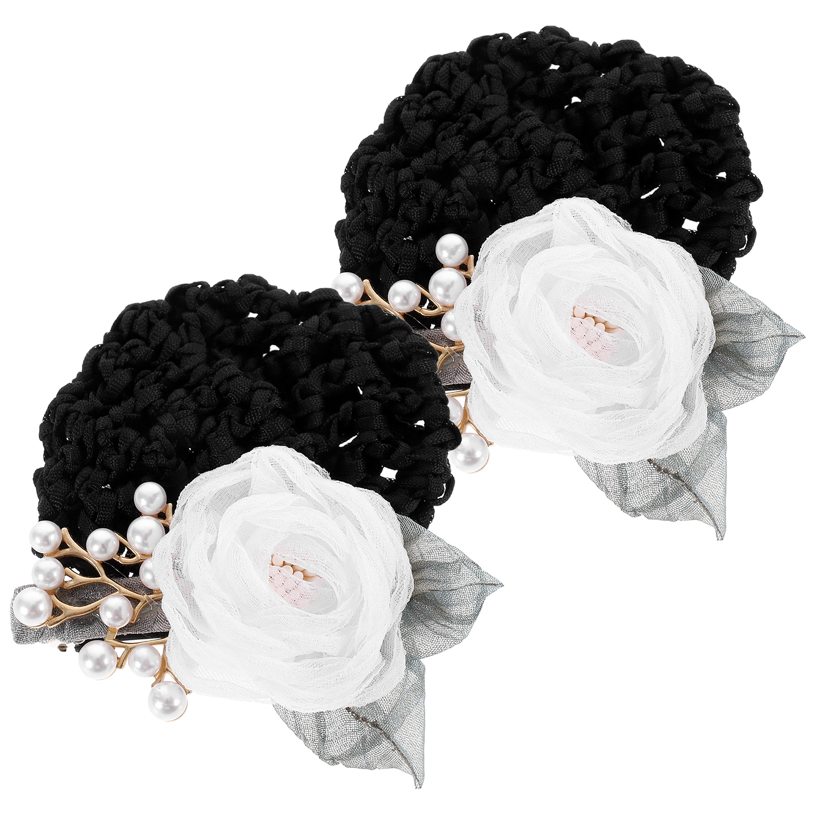 2pcs Women Hair Bun Covers Hair Bun Clips Flower Hair Nets for