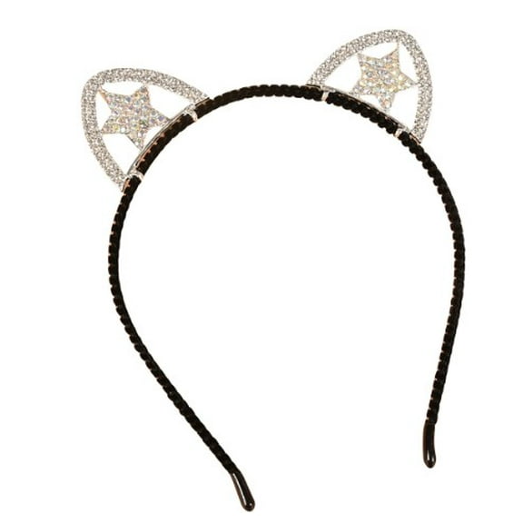 HOOWIFFY Zinc Alloy Rhinestone Cat Ear Headbands 2 Pieces Glamorous Wedding Hair Accessories