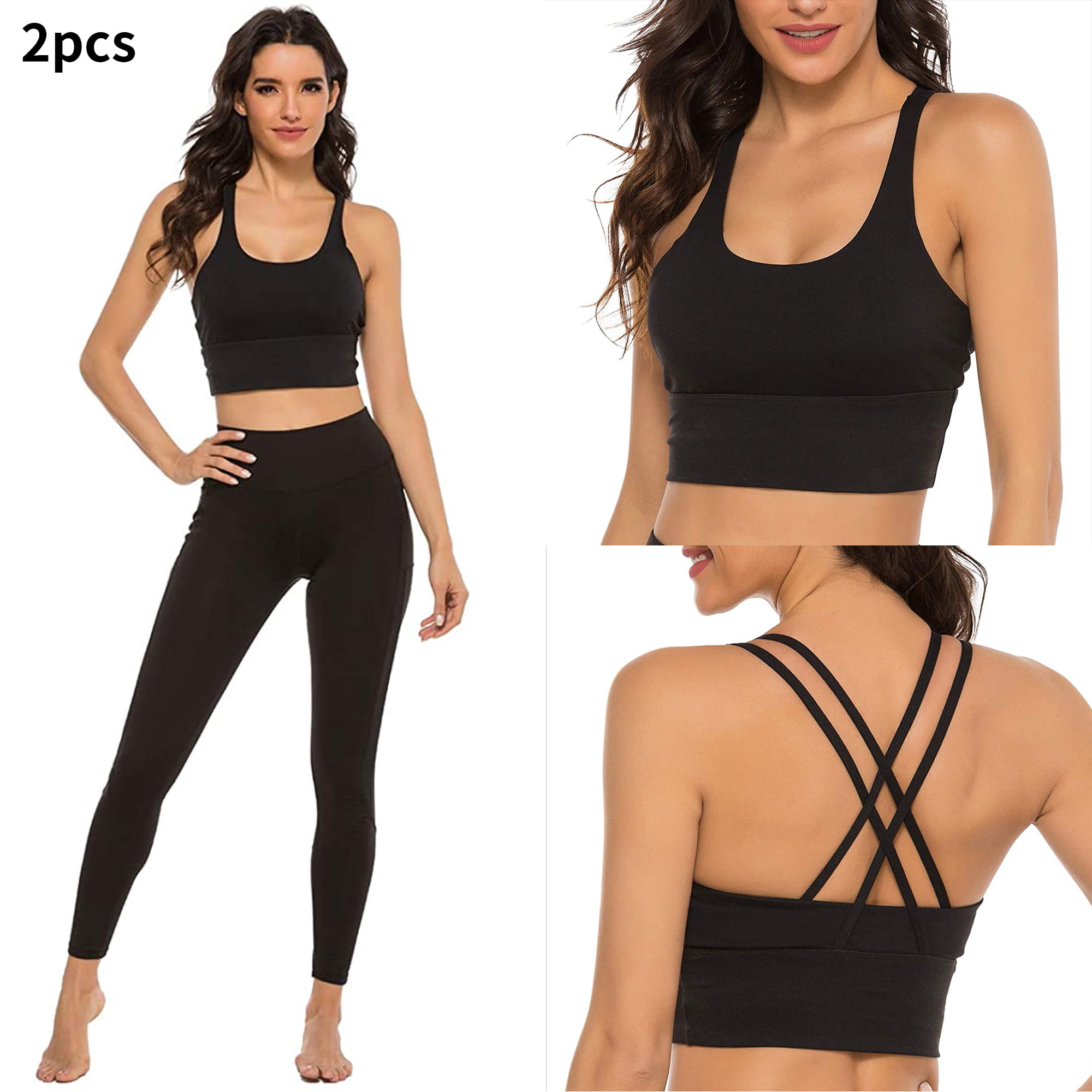 2pcs Women High Support Sports Bra Yoga Racerback Activewear with Inner  Chest Pad 