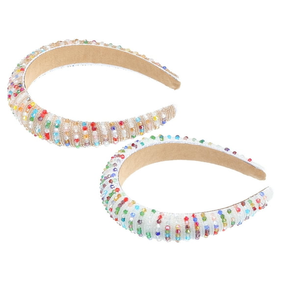 2pcs Women Rhinestone Headband Wide Headband Bejewelled Hairband Women Luxury Glitter White Gold Tone