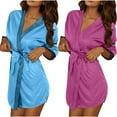 thumbnail image 1 of 2pcs Women Satin Robe Kimono Dressing Gown Lightweight Silk Long Sleeve Bathrobe with Belt and Pockets Purple+Blue Free Size, 1 of 7