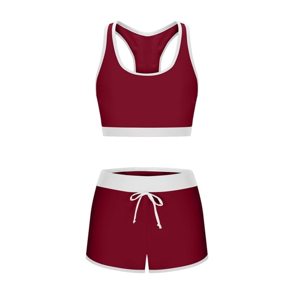 2pcs Women Solid & Colorblock Bikini Set, Swimsuits and Swimming Trunk, Summer Beach Red L