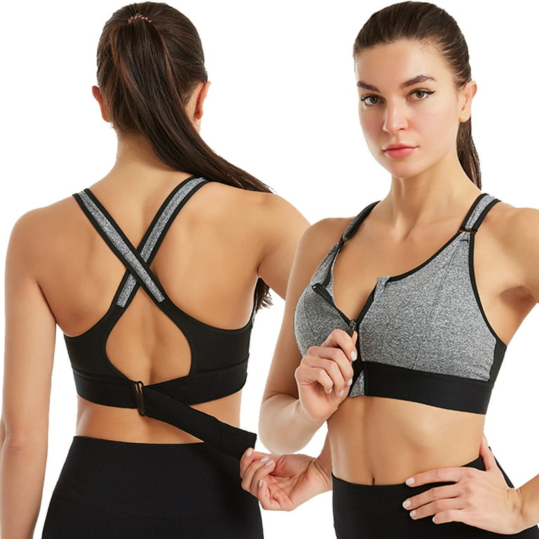 2pcs Women Sports Bras Yoga Vest Zipper Adjustable Strap Gym Fitness Bra Top