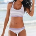 thumbnail image 1 of 2pcs Women Striped Print Bikini Set Sexy Push Up Swimsuit Vintage Summer Swimwear Retro Ruched Beach Wear, 1 of 2