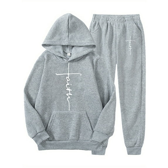 2pcs Women's Fashion Hooded Sweatshirt, Hand-Painted Cross Sweatshirt And Pants